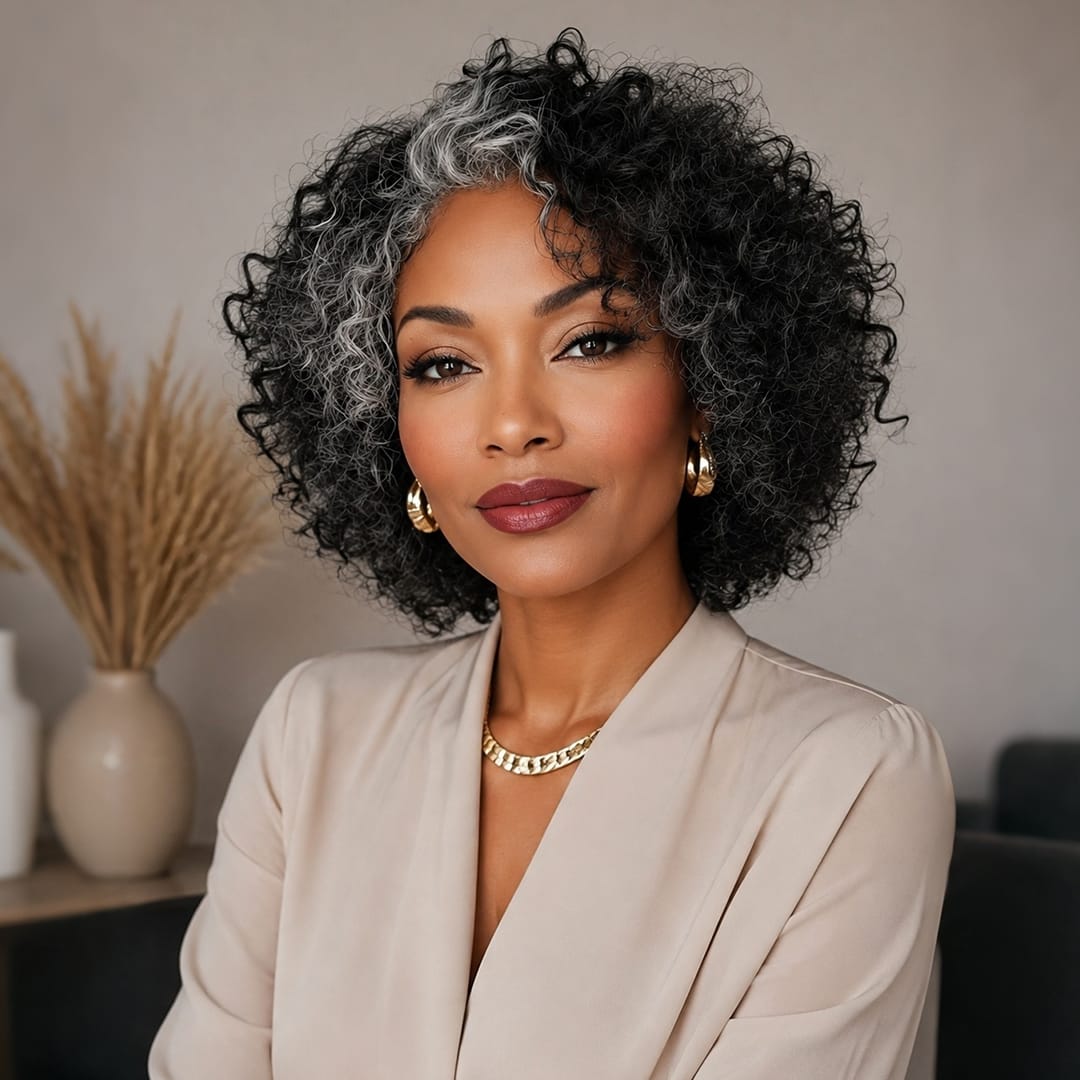 ailuxyhair-fr Identique à l'image Perruque bouclée afro sel‑et‑poivre lace frontal, aspect naturel pour femmes matures