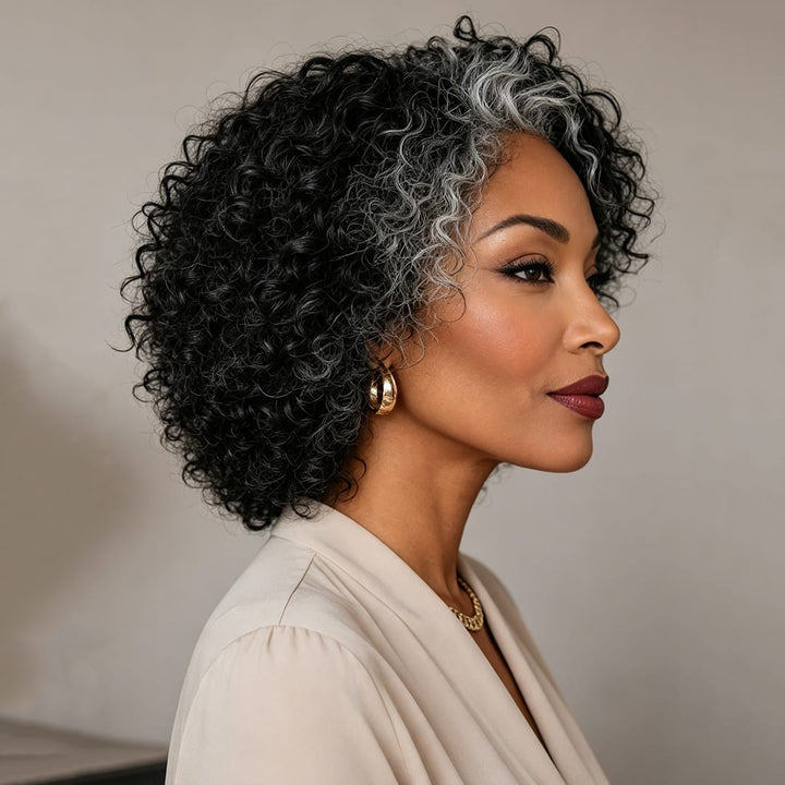 ailuxyhair-fr Identique à l'image Perruque bouclée afro sel‑et‑poivre lace frontal, aspect naturel pour femmes matures