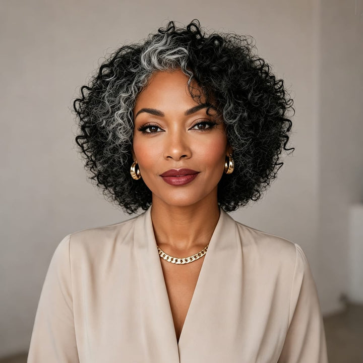 ailuxyhair-fr Identique à l'image Perruque bouclée afro sel‑et‑poivre lace frontal, aspect naturel pour femmes matures