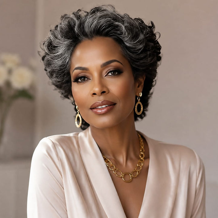 ailuxyhair-fr Identique à l'image Perruque bouclée grise lace frontal, style élégant pour femmes matures