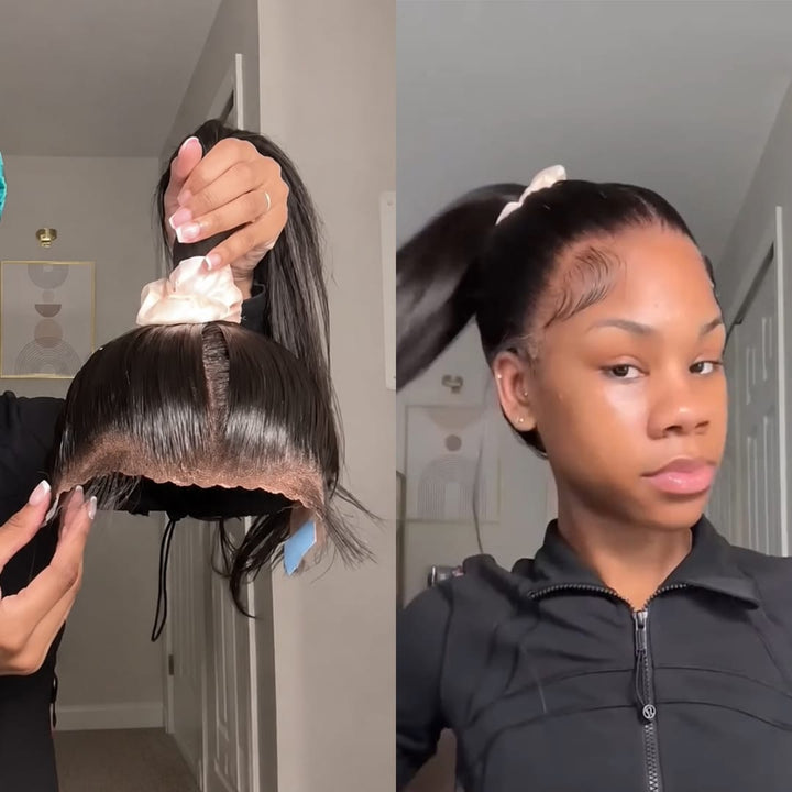 ailuxyhair-fr Identique à la photo 14pouces AILUXY  Perruque lace cheveux humains queue‑de‑cheval haute, bébé hair naturel, look lisse brillant