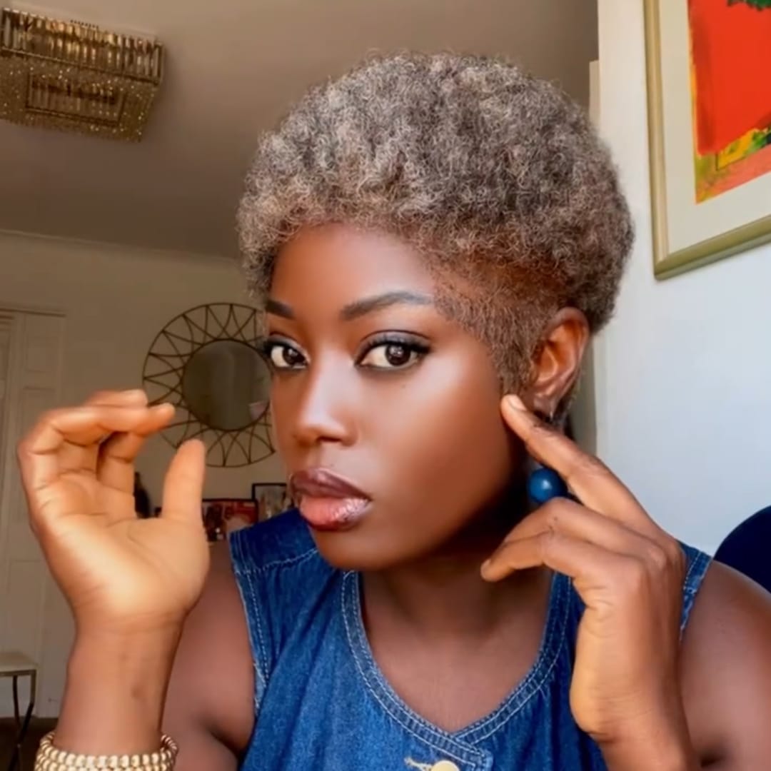 ailuxyhair-fr Identique à la photo 5X5 LACE AILUXY Perruque 5x5 LACE Afro Courte Couleur Grise | Style Unique et Élégant en Un Instant