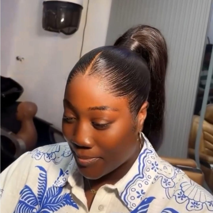 ailuxyhair-fr Identique à la photo AILUXY Perruque 13x4 Transparente - Cheveux Lisses Brésiliens, Coiffure Queue-de-Cheval Haute sans Trace