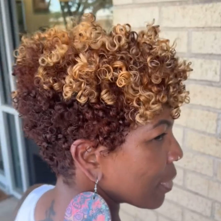 ailuxyhair-fr Identique à la photo AILUXY Perruque #4mix27 Pixie Courte Petites Boucles, 100% Cheveux Humains
