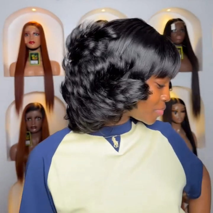 ailuxyhair-fr Identique à la photo AILUXY Perruque Bob à Frange Pleine avec Volutes Retournées, Brillance Lustrée, Coupe Symétrique Élégante
