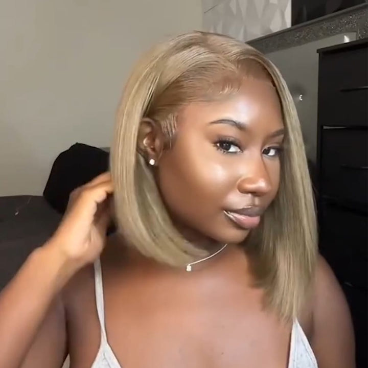 ailuxyhair-fr Identique à la photo AILUXY Perruque Bob Blond Cendré 13X4 Lace Front Cheveux Humains Lisses Naturels
