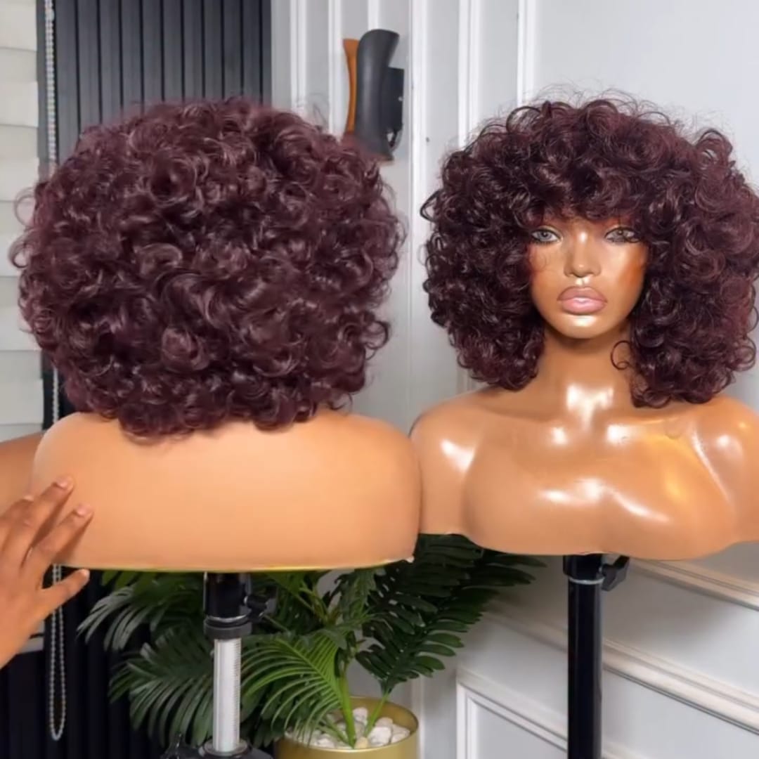 ailuxyhair-fr Identique à la photo AILUXY Perruque BoB Bouclée Rouge Vin, Moelleuse et Douce, avec une Bonnet Léger et Respirant  Convient à Tous les Types de Peau Idéale pour un Usage Quotidien, les Fêtes et les Festivals