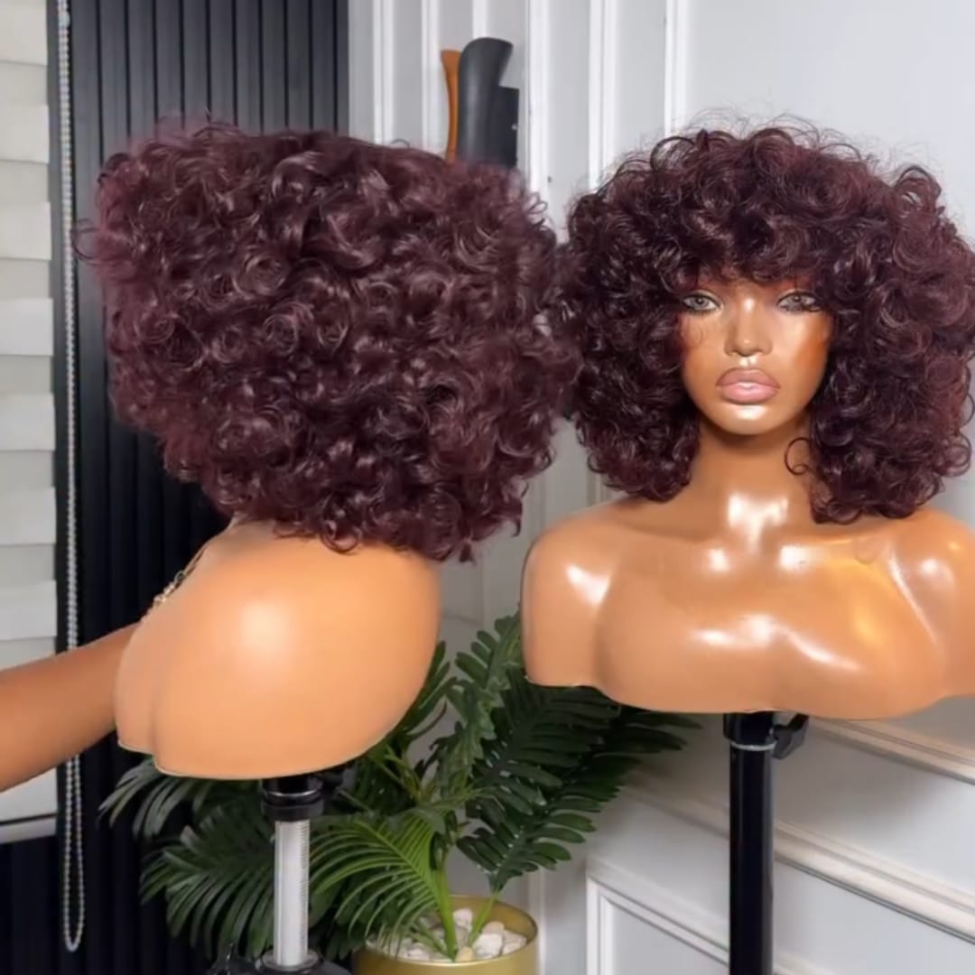 ailuxyhair-fr Identique à la photo AILUXY Perruque BoB Bouclée Rouge Vin, Moelleuse et Douce, avec une Bonnet Léger et Respirant  Convient à Tous les Types de Peau Idéale pour un Usage Quotidien, les Fêtes et les Festivals