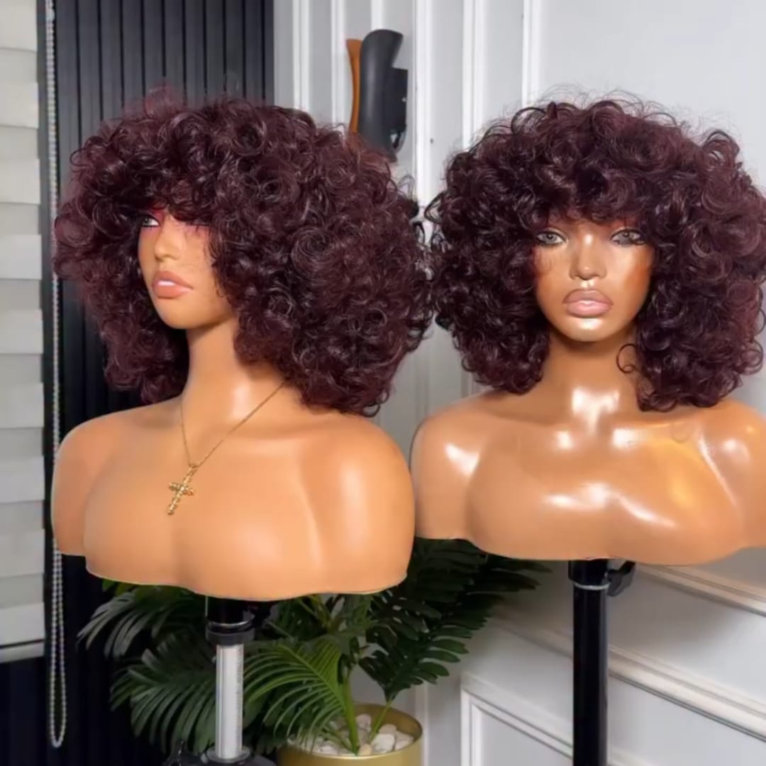 ailuxyhair-fr Identique à la photo AILUXY Perruque BoB Bouclée Rouge Vin, Moelleuse et Douce, avec une Bonnet Léger et Respirant  Convient à Tous les Types de Peau Idéale pour un Usage Quotidien, les Fêtes et les Festivals