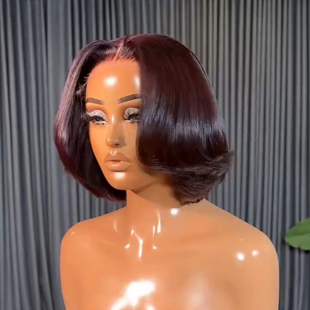 ailuxyhair-fr Identique à la photo AILUXY Perruque Bob Court Rouge Vin 100% Cheveux Humains | Coupe Bombée, Effet Naturel