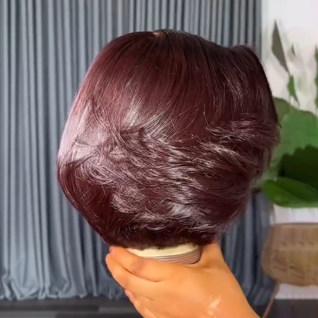 ailuxyhair-fr Identique à la photo AILUXY Perruque Bob Court Rouge Vin 100% Cheveux Humains | Coupe Bombée, Effet Naturel