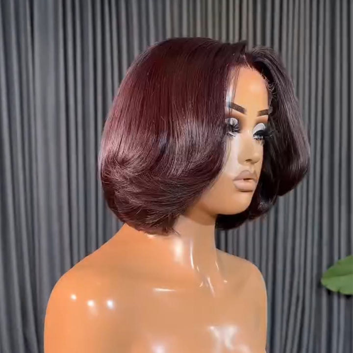ailuxyhair-fr Identique à la photo AILUXY Perruque Bob Court Rouge Vin 100% Cheveux Humains | Coupe Bombée, Effet Naturel