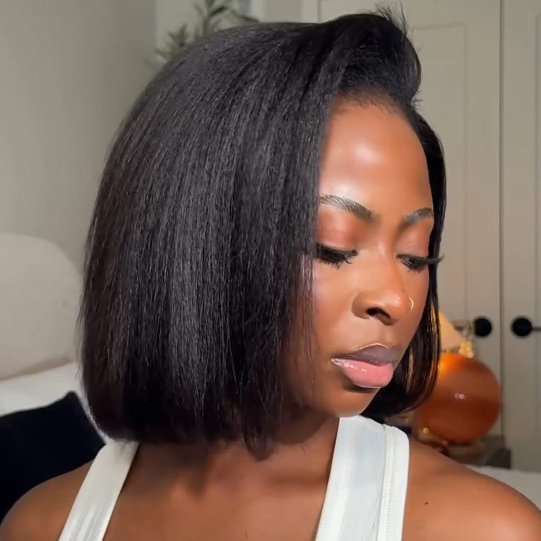 ailuxyhair-fr Identique à la photo AILUXY Perruque Bob Kinky Lisse Noir Naturel | Part Latérale, Effet Naturel, Pour Toutes Occasions