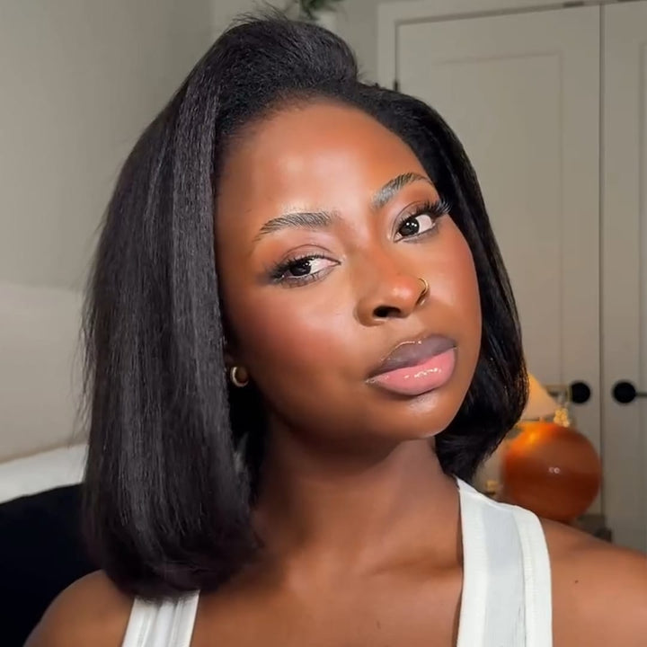 ailuxyhair-fr Identique à la photo AILUXY Perruque Bob Kinky Lisse Noir Naturel | Part Latérale, Effet Naturel, Pour Toutes Occasions