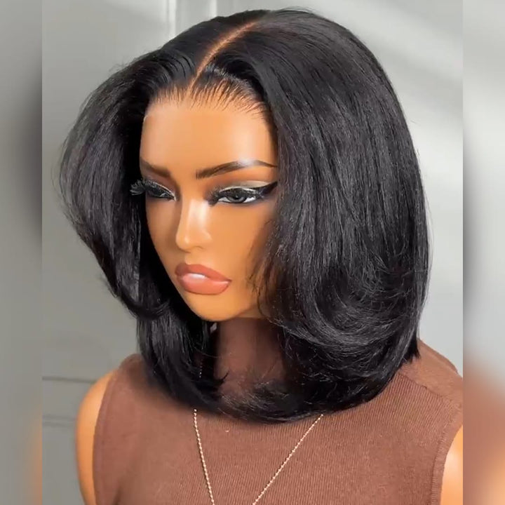 ailuxyhair-fr Identique à la photo AILUXY Perruque Bob Mi-longue Noire 13X4 Lace Front Pré-définie Cheveux Humains Lissage