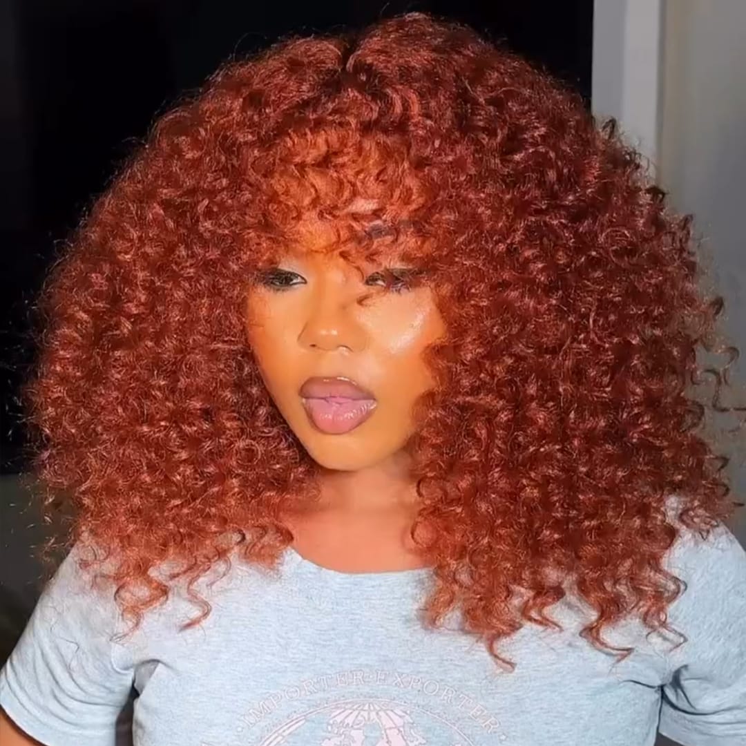 ailuxyhair-fr Identique à la photo AILUXY Perruque Bouclée Frange Couleur Cuivré Vibrant, Style Afro Moderne et Éclatant