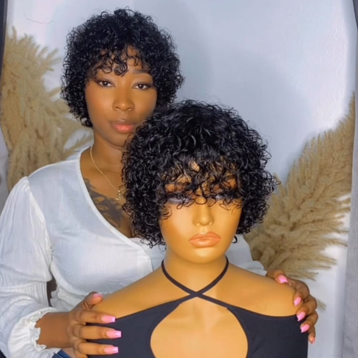 ailuxyhair-fr Identique à la photo AILUXY Perruque Courte Boucles Kinky Noire, Volume Naturel Parfait