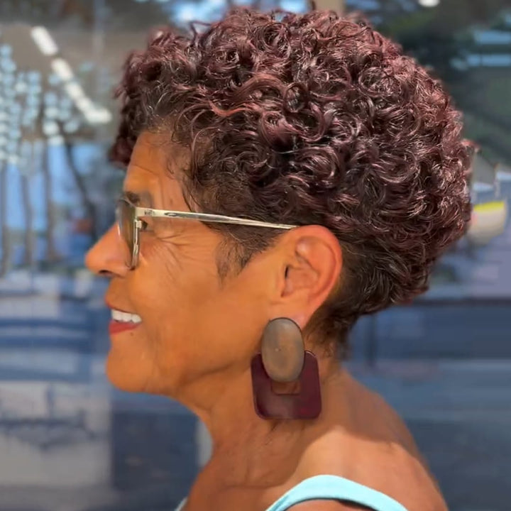ailuxyhair-fr Identique à la photo AILUXY Perruque Courte Kinky Curly Bordeaux Lace Front 13x4 Cheveux Humains 100% Densité 180% pour Femme Mûre