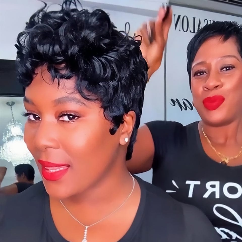 ailuxyhair-fr Identique à la photo AILUXY Perruque Courte Légèrement Ondulée Style Unique & Branché FULL lace