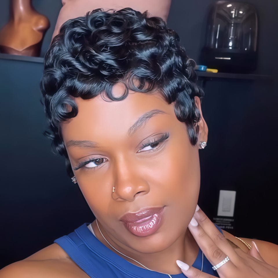 ailuxyhair-fr Identique à la photo AILUXY Perruque Courte Légèrement Ondulée Style Unique & Branché FULL lace