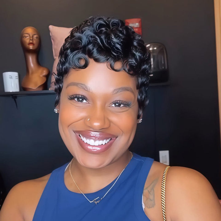 ailuxyhair-fr Identique à la photo AILUXY Perruque Courte Légèrement Ondulée Style Unique & Branché FULL lace