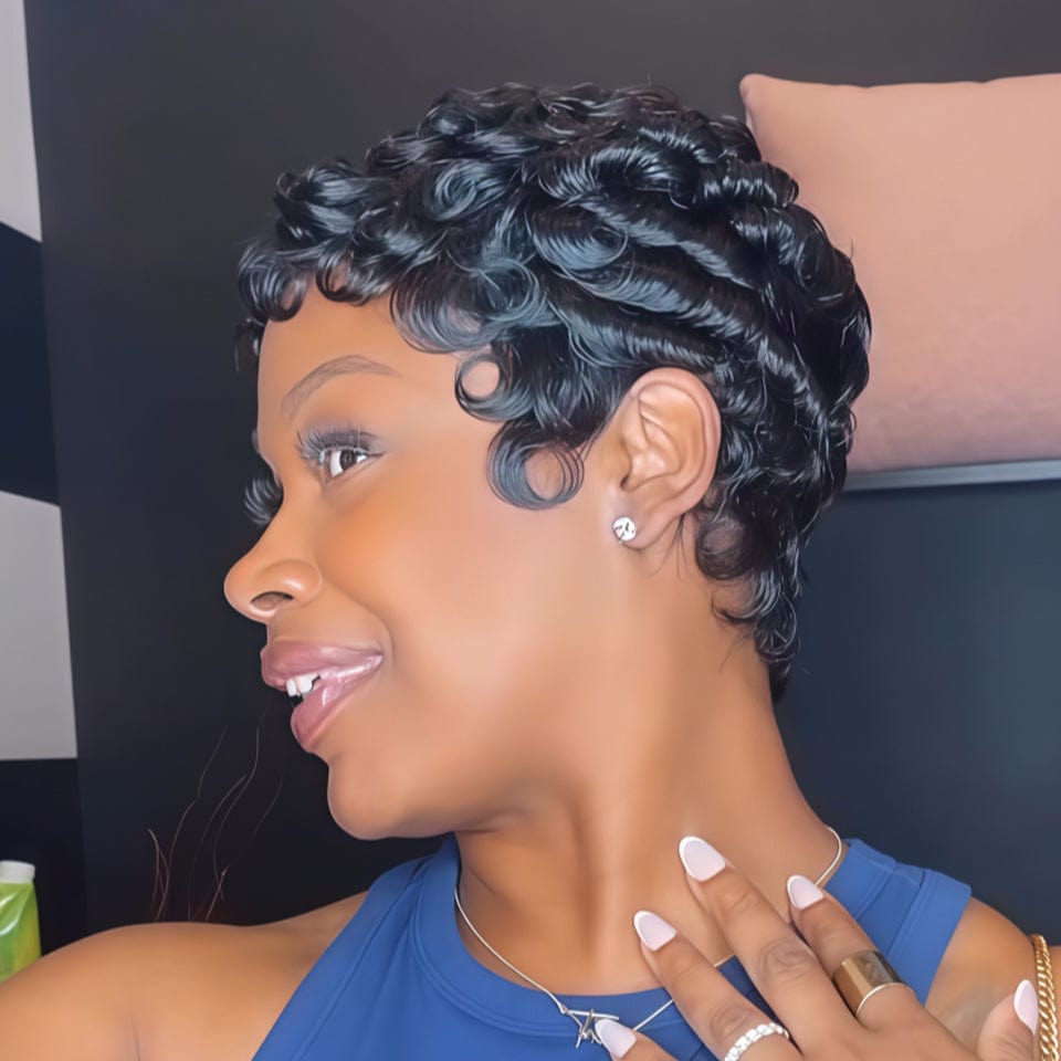 ailuxyhair-fr Identique à la photo AILUXY Perruque Courte Légèrement Ondulée Style Unique & Branché FULL lace