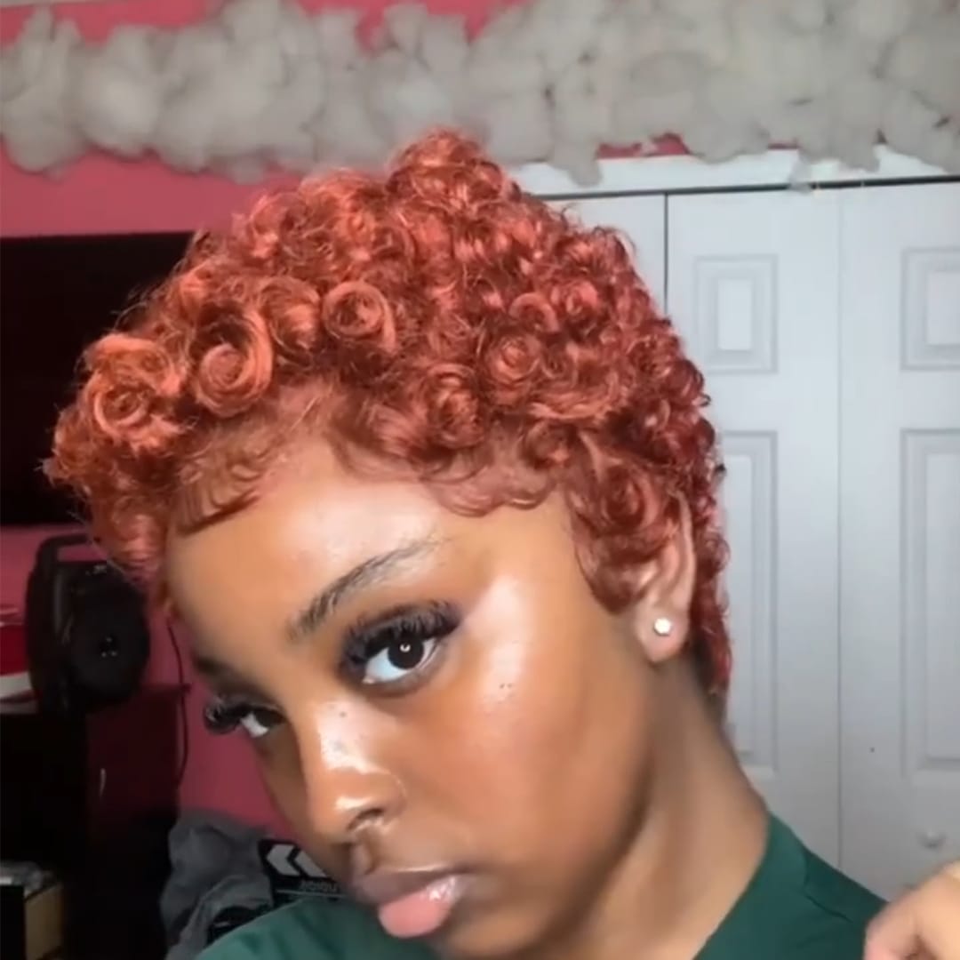 ailuxyhair-fr Identique à la photo AILUXY Perruque Courte Pixie Cut 13X4 Lace Front Couleur Pêche Rose, Cheveux Humains 100% Naturels