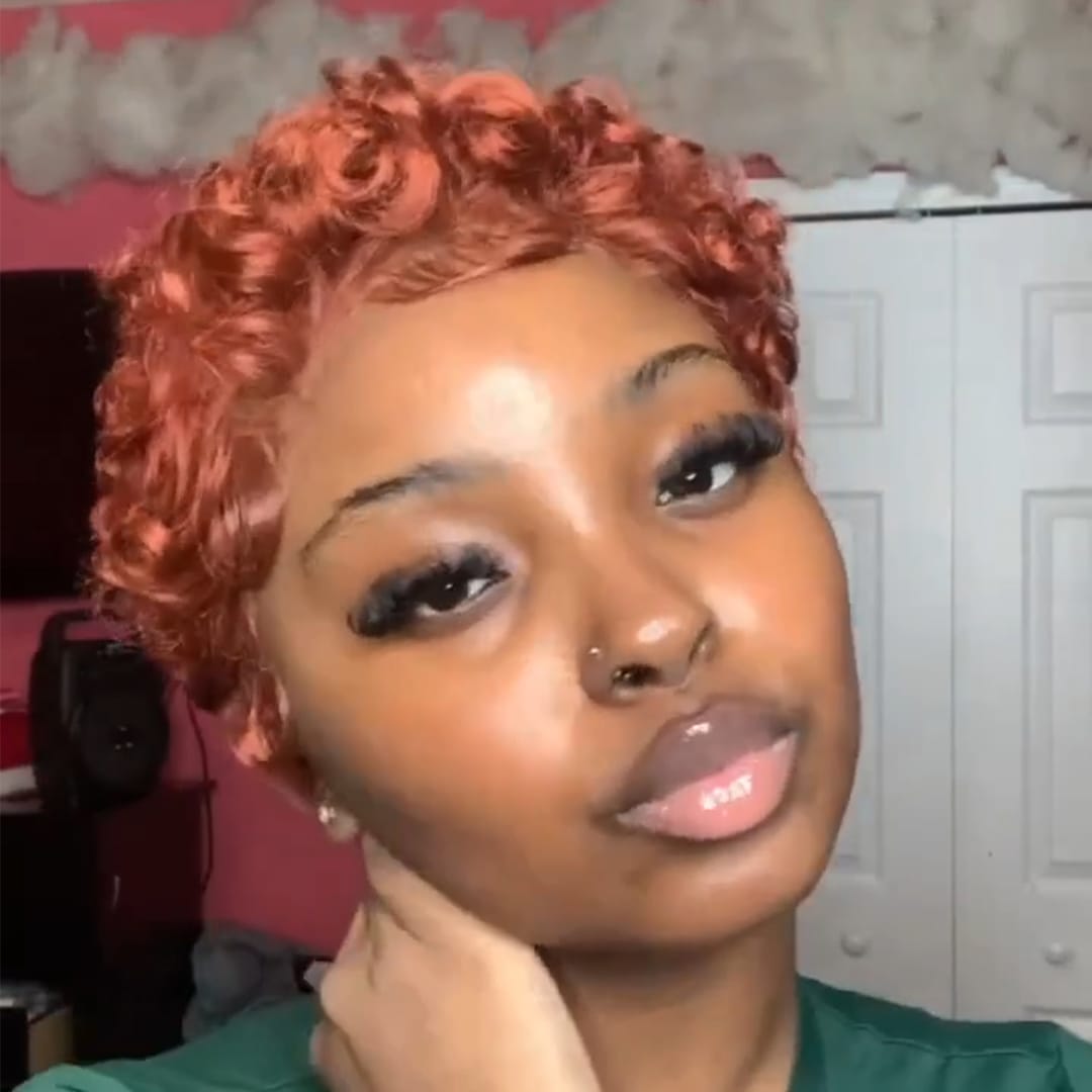 ailuxyhair-fr Identique à la photo AILUXY Perruque Courte Pixie Cut 13X4 Lace Front Couleur Pêche Rose, Cheveux Humains 100% Naturels