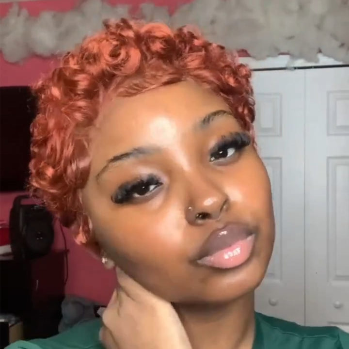 ailuxyhair-fr Identique à la photo AILUXY Perruque Courte Pixie Cut 13X4 Lace Front Couleur Pêche Rose, Cheveux Humains 100% Naturels