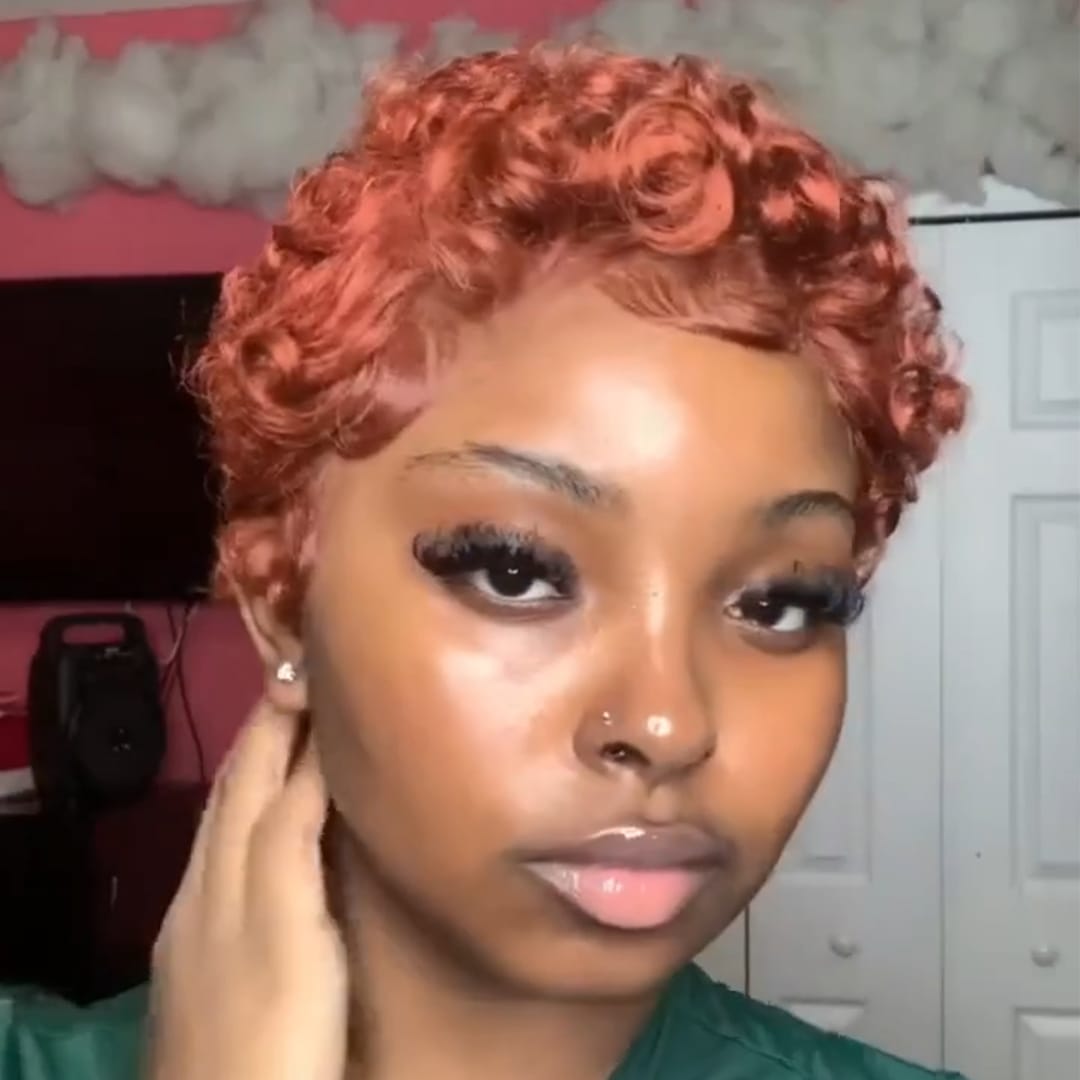 ailuxyhair-fr Identique à la photo AILUXY Perruque Courte Pixie Cut 13X4 Lace Front Couleur Pêche Rose, Cheveux Humains 100% Naturels