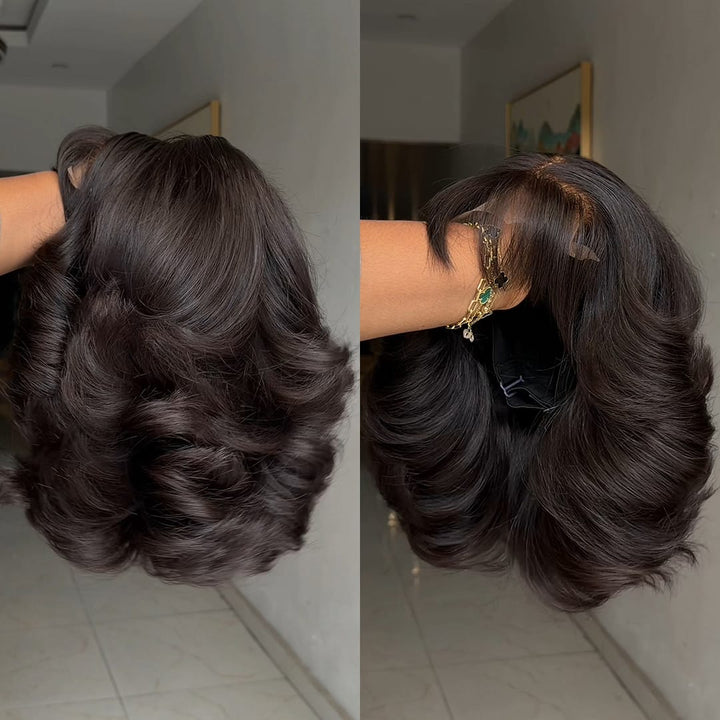 ailuxyhair-fr Identique à la photo AILUXY Perruque Lace Front 13x4 Cheveux Humains Naturels, Ondulé Volumineux avec Frange, Cheveux Noirs Naturels pour Femmes Noires