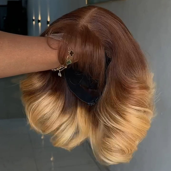 ailuxyhair-fr Identique à la photo AILUXY Perruque Lace Front 13x4 Cheveux Humains Naturels, Ondulé Volumineux avec Frange, Cheveux Ombré Châtain Blond pour Femmes Noires