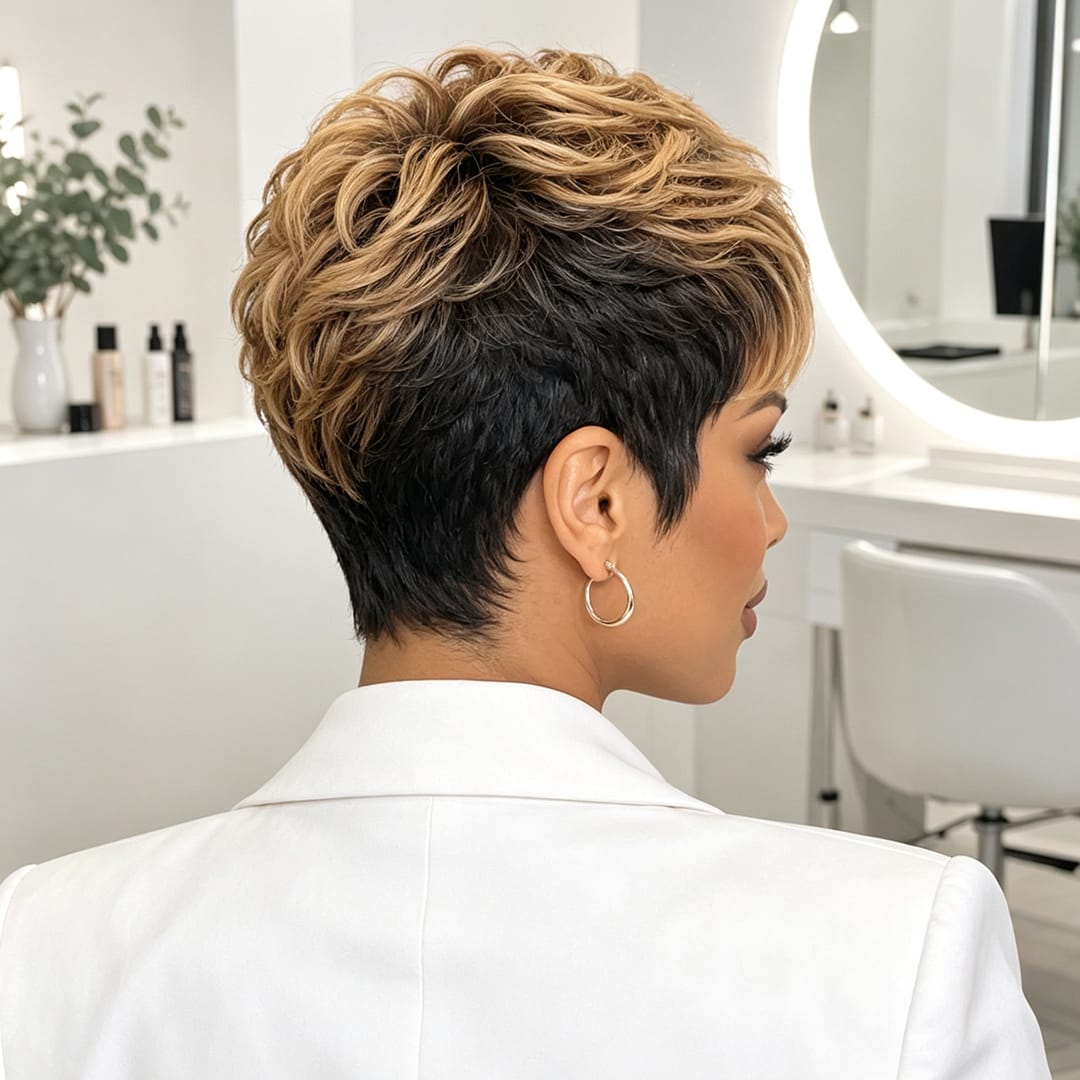 ailuxyhair-fr Identique à la photo AILUXY Perruque pixie chioma Promotion Fabriqué à la Machine couleur 1B27# en 100% Cheveux Humains