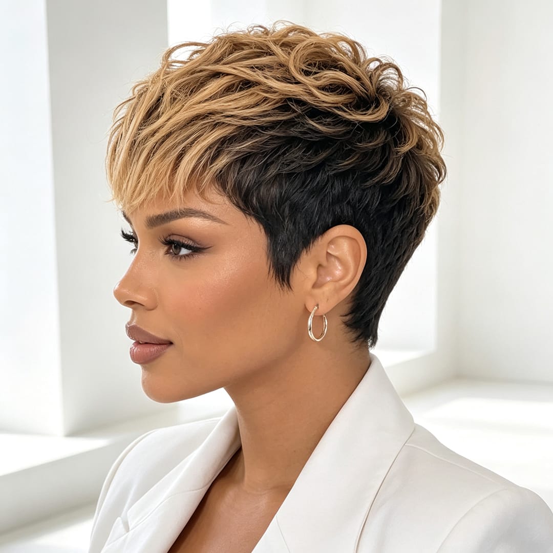 ailuxyhair-fr Identique à la photo AILUXY Perruque pixie chioma Promotion Fabriqué à la Machine couleur 1B27# en 100% Cheveux Humains