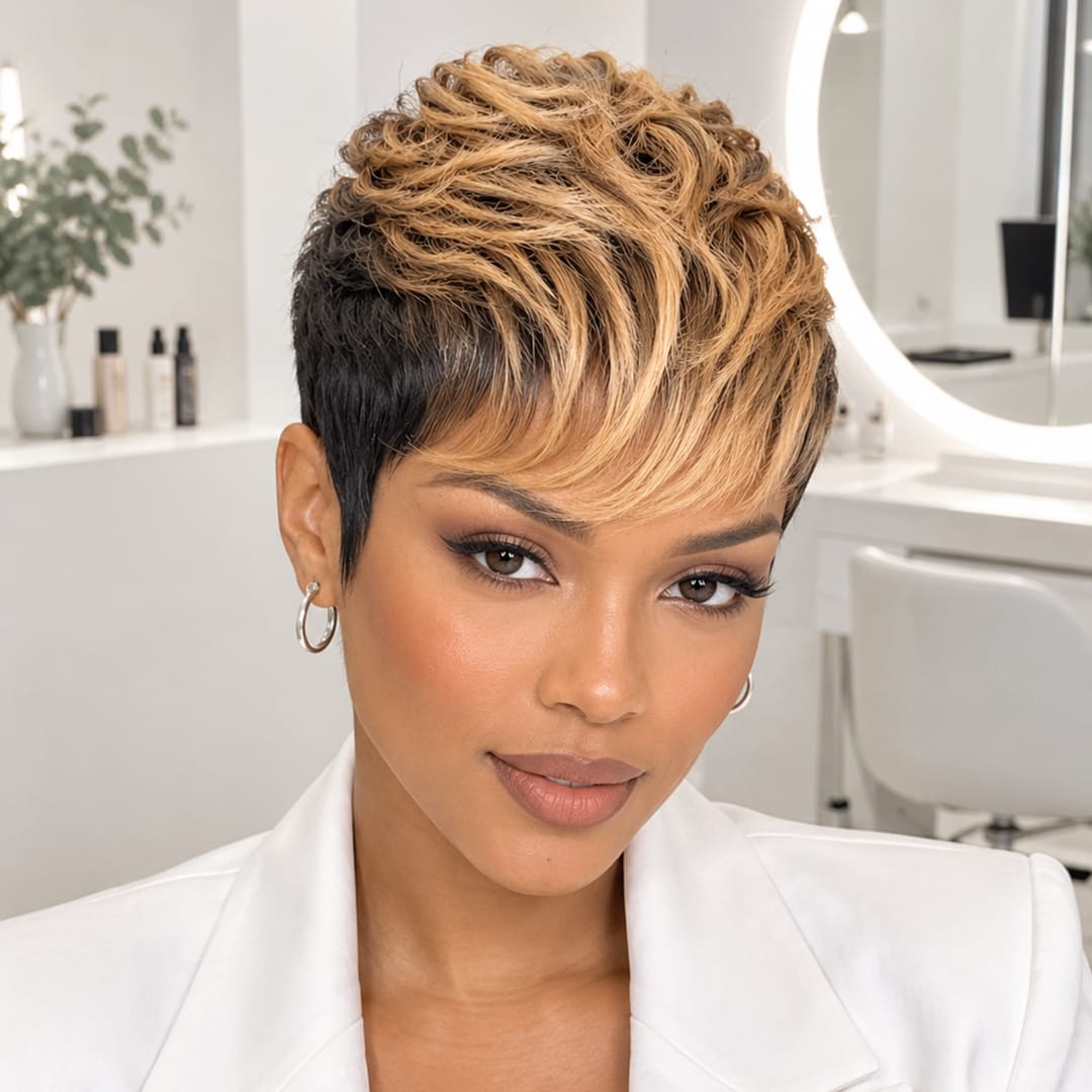 ailuxyhair-fr Identique à la photo AILUXY Perruque pixie chioma Promotion Fabriqué à la Machine couleur 1B27# en 100% Cheveux Humains