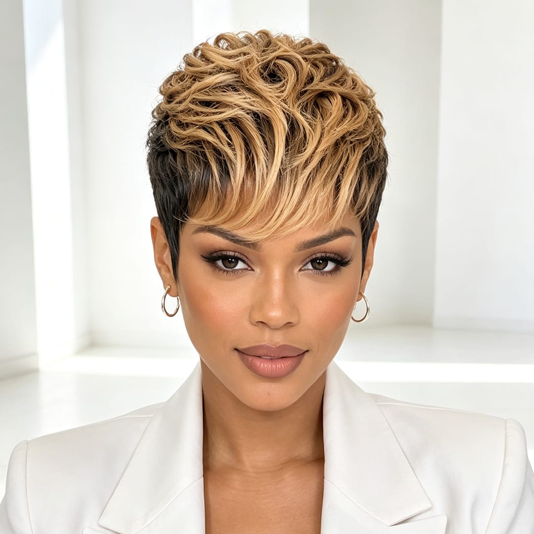 ailuxyhair-fr Identique à la photo AILUXY Perruque pixie chioma Promotion Fabriqué à la Machine couleur 1B27# en 100% Cheveux Humains
