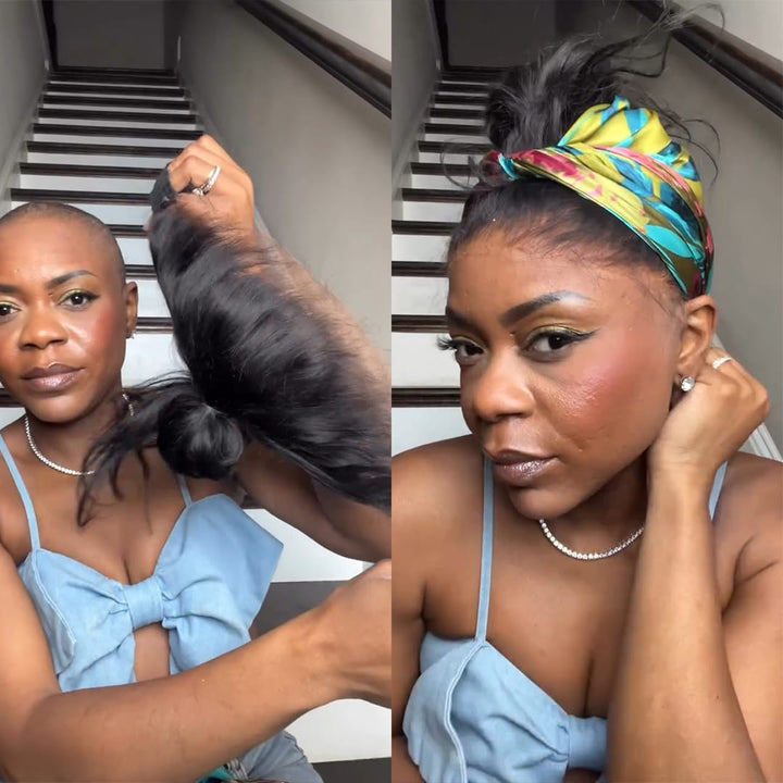 ailuxyhair-fr Identique à la photo AILUXY Turban queue de cheval lace frontal, cheveux naturels lisses, coiffure rapide tous les jours pour femme