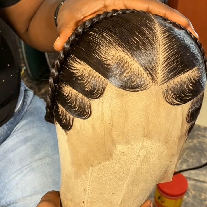 ailuxyhair-fr lisse 13x4 AILUXY Perruque frontale en dentelle transparente 13X4 avec tresses - Cheveux humains brésiliens, cheveux de bébé pré-épiler, noir naturel