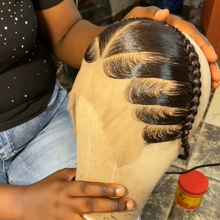 ailuxyhair-fr lisse 13x4 AILUXY Perruque frontale en dentelle transparente 13X4 avec tresses - Cheveux humains brésiliens, cheveux de bébé pré-épiler, noir naturel