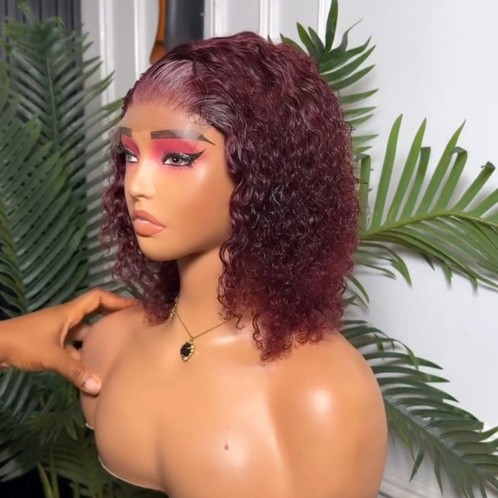 ailuxyhair-fr lisse AILUXY Perruque Tendance Boucles Crépues Rouge Vin ，Dentelle Frontale 13×4 , Look Stylé