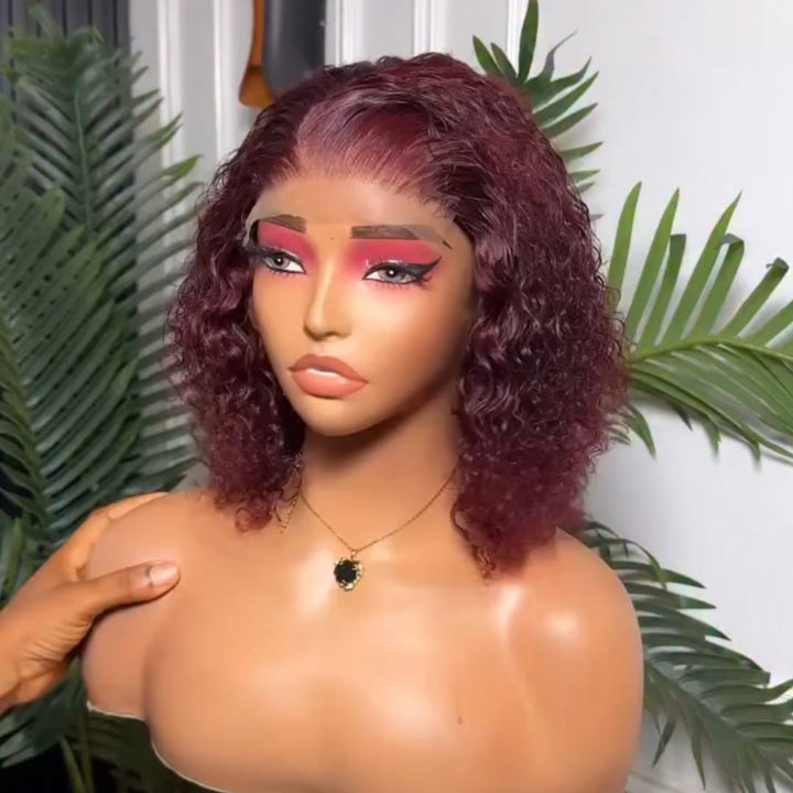 ailuxyhair-fr lisse AILUXY Perruque Tendance Boucles Crépues Rouge Vin ，Dentelle Frontale 13×4 , Look Stylé