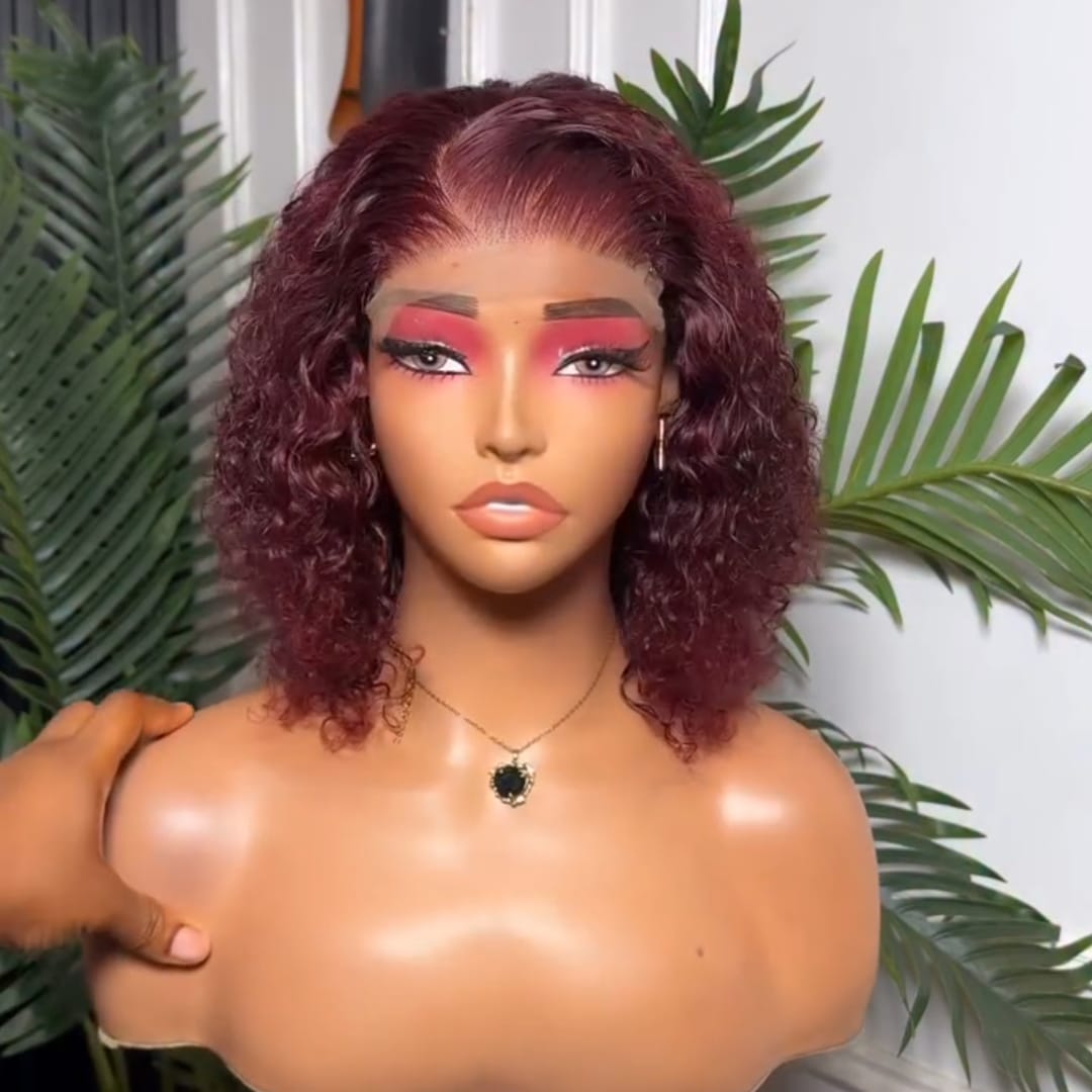 ailuxyhair-fr lisse AILUXY Perruque Tendance Boucles Crépues Rouge Vin ，Dentelle Frontale 13×4 , Look Stylé