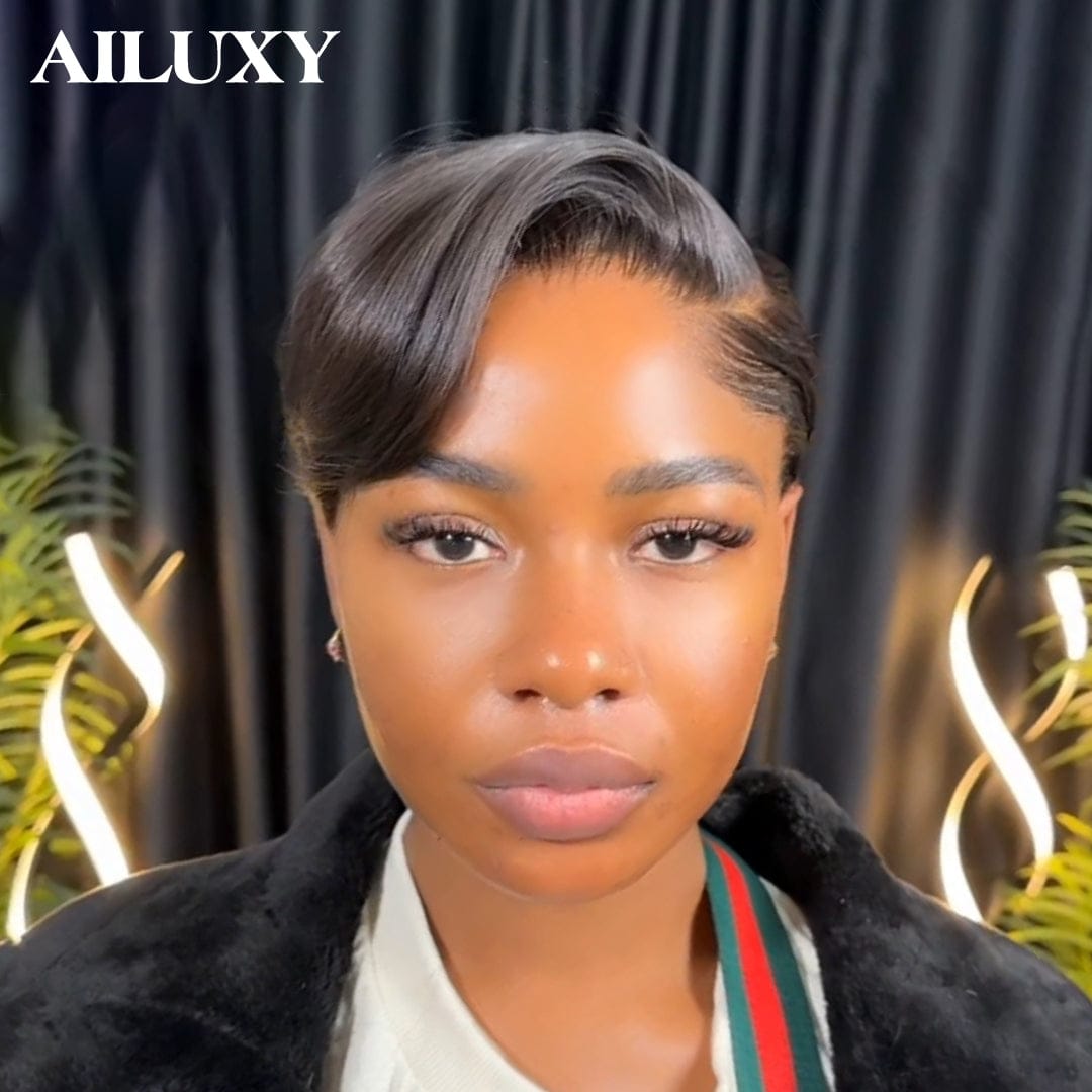 ailuxyhair-fr lisse Identique à l'image AILUXY Perruque 13×4 Dentelle Pixie Couleur Naturelle 100% Cheveux Humains Naturels, Identique à l'image