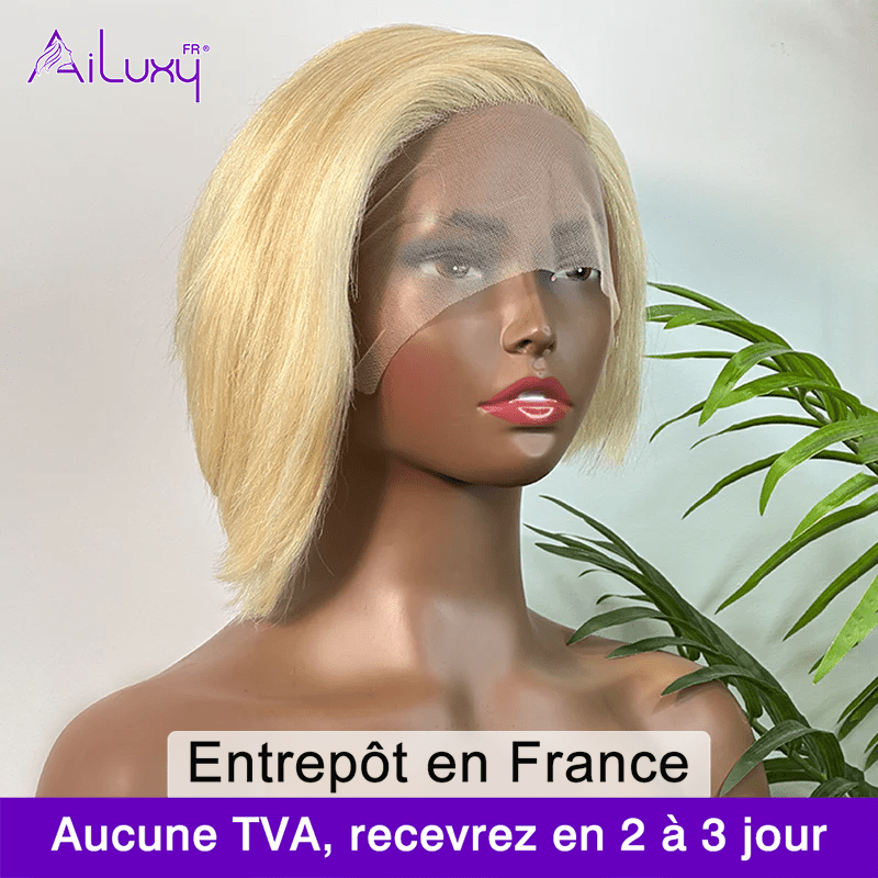 ailuxyhair-fr Longueur du modèle (En France) AILUXY 13x4 Lace Frontal Perruque Lisse Courte Bob Perruque 200% Densité 613#