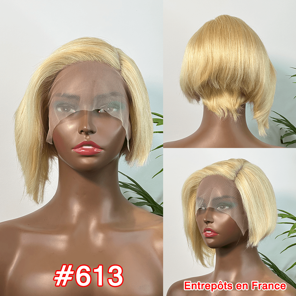 ailuxyhair-fr Longueur du modèle (En France) AILUXY 13x4 Lace Frontal Perruque Lisse Courte Bob Perruque 200% Densité 613#