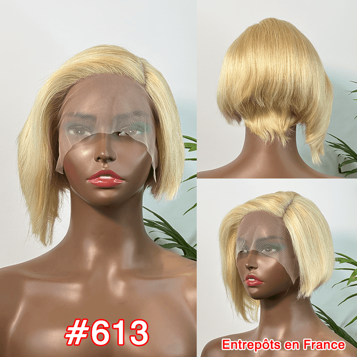 ailuxyhair-fr Longueur du modèle (En France) AILUXY 13x4 Lace Frontal Perruque Lisse Courte Bob Perruque 200% Densité 613#