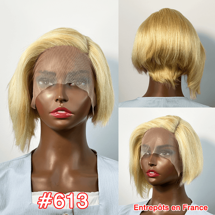 ailuxyhair-fr Longueur du modèle (En France) AILUXY 13x4 Lace Frontal Perruque Lisse Courte Bob Perruque 200% Densité 613#