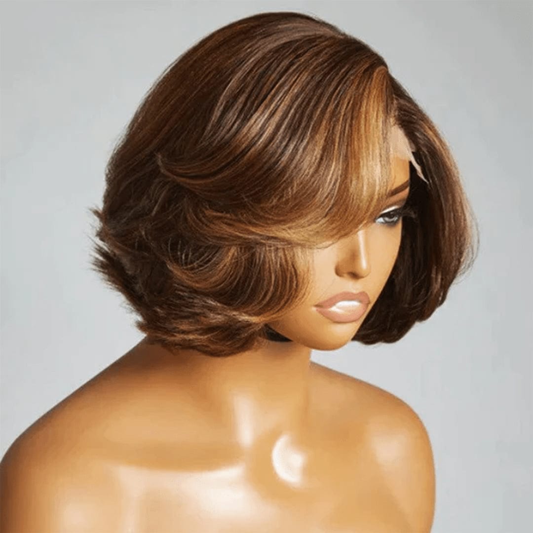 ailuxyhair-fr Longueur du modèle (En France) AILUXY 13x4 Lace Frontal Perruque Lisse Courte Bob Perruque 200% Densité P4/27#