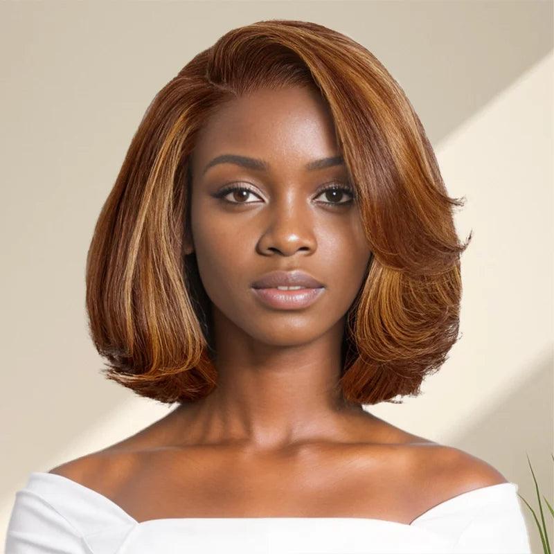 ailuxyhair-fr Longueur du modèle (En France) AILUXY 13x4 Lace Frontal Perruque Lisse Courte Bob Perruque 200% Densité P4/27#