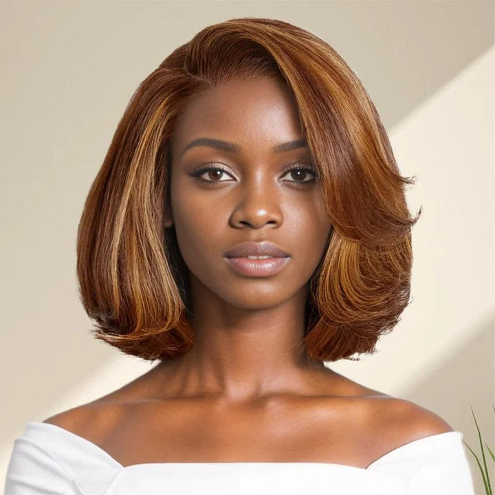 ailuxyhair-fr Longueur du modèle (En France) AILUXY 13x4 Lace Frontal Perruque Lisse Courte Bob Perruque 200% Densité P4/27#